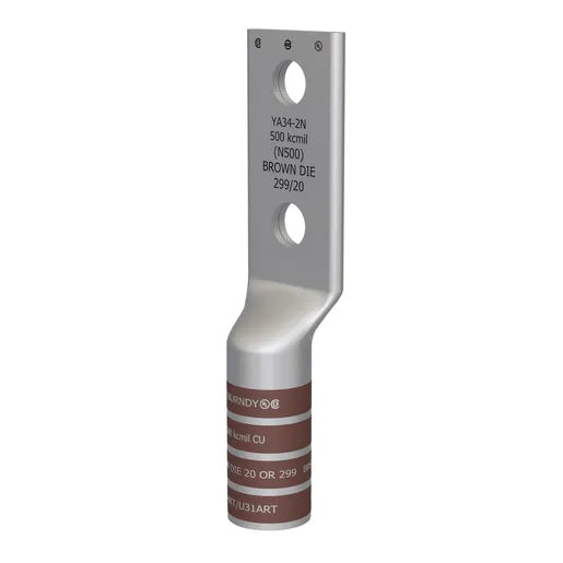 Burndy YA342N Terminal Ponchable de Cobre Estañada– 500 kcmil, 2 orificios ½″
